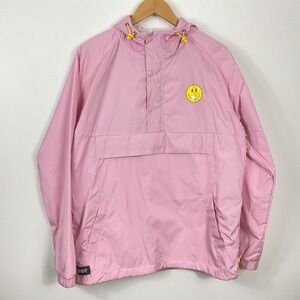 Ripndip Womens Pink Smiley Face Cat Anorak Windbreaker Jacket Larg